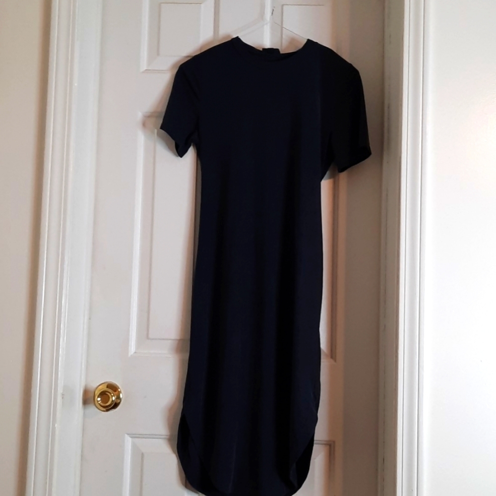Dark gray top shop dress sz 6 rounded bottom tie and stretchy waist back